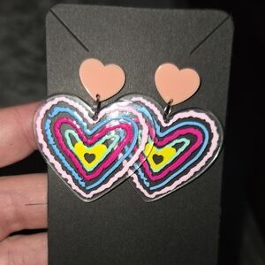 Colorful Heart Earrings with Pink Studs